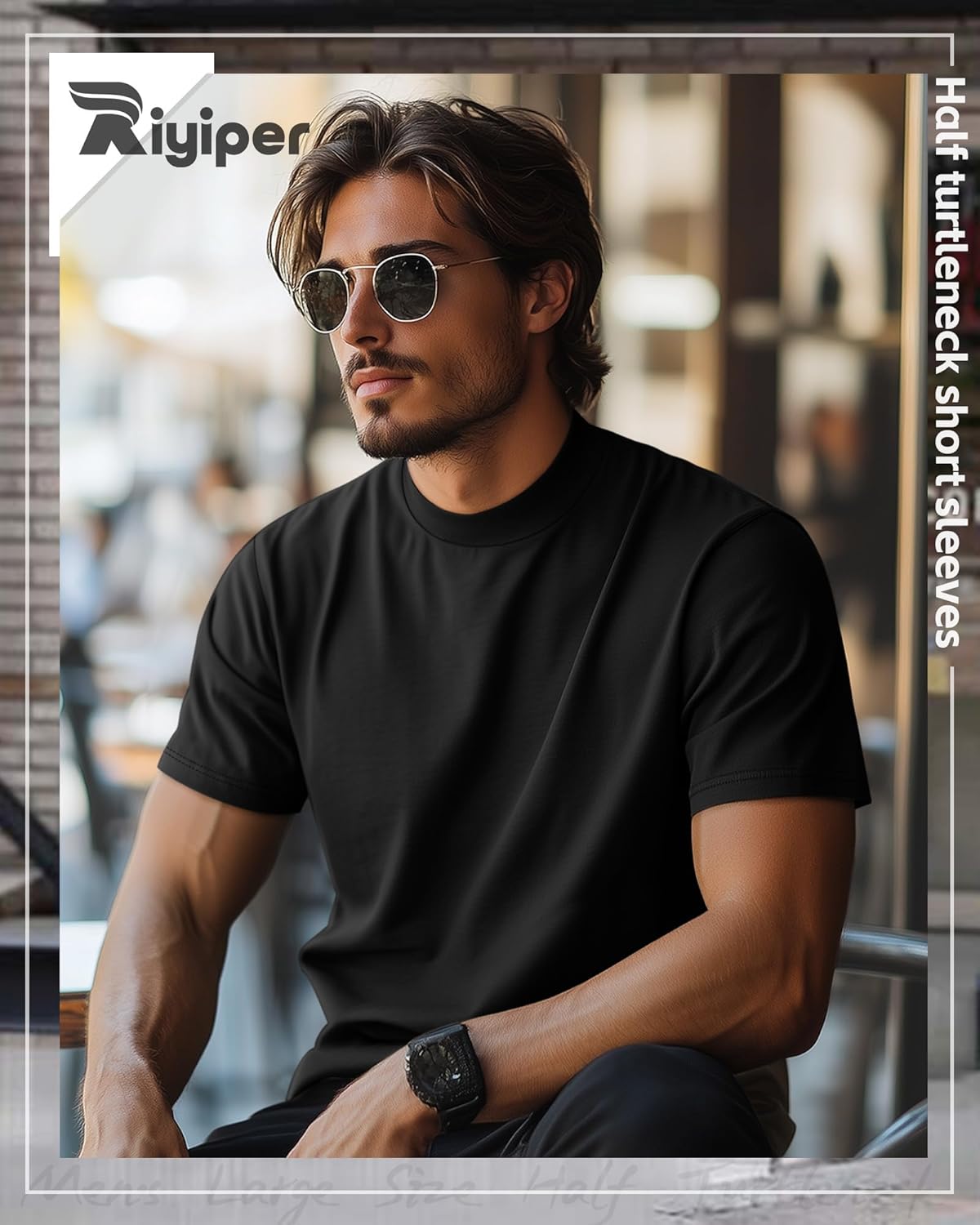 Riyiper 3 Pack Big and Tall Men's Mock Turtleneck Shirt Short Sleeve Cotton Basic Tops Slim Fit Casual Undershirt Tops - Image 2