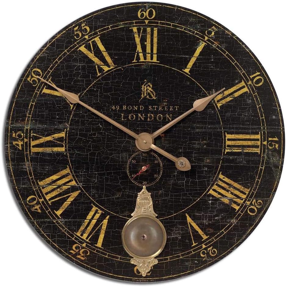 Uttermost Antique Brass Wall Clock in Black