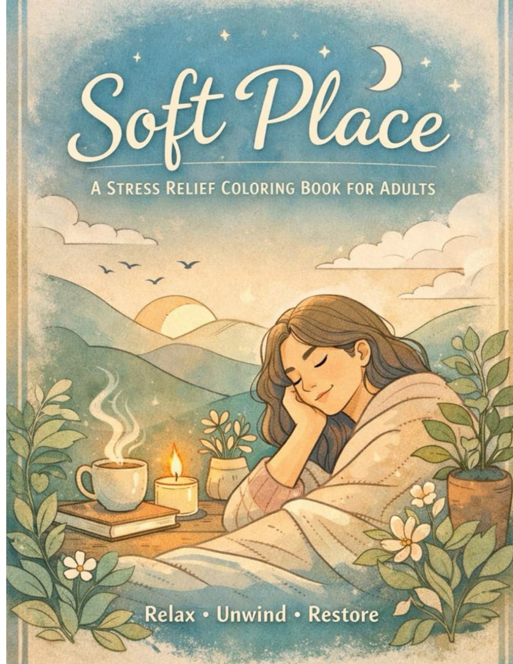 Soft Place: A Stress Relief Coloring Book for Adults: Calming Designs, Cozy Illustrations, and Gentle Affirmations for Relaxation and Creative Focus