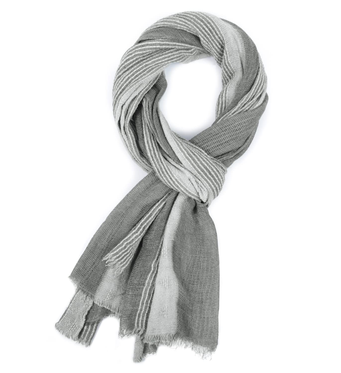 GERINLY Cotton-Linen Scarves Mens Stripe Crinkle Long Scarf Fashion Wrap Shawl for Travel