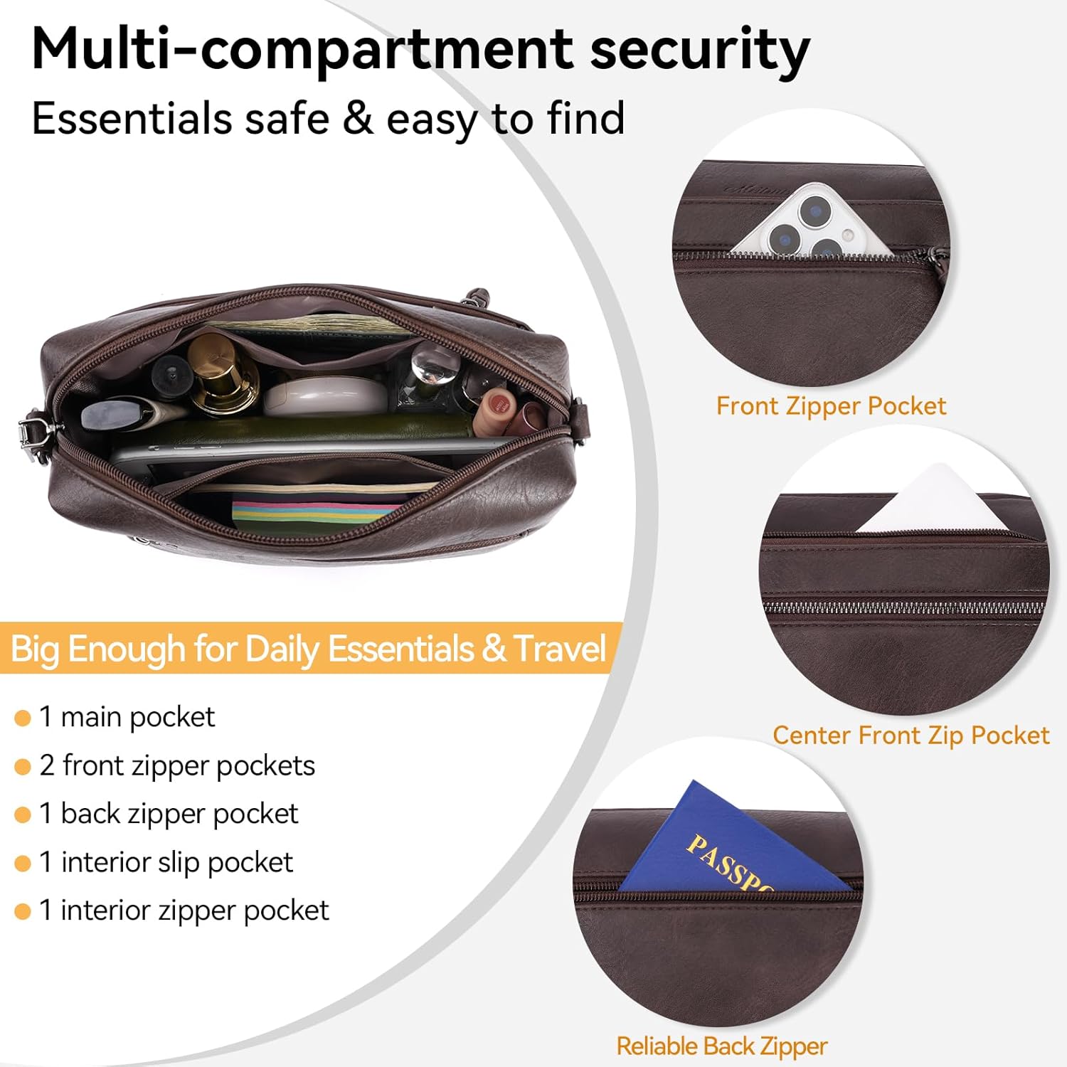 MEITRUE Crossbody Bags for Women, Vegan Leather Crossbody Purse Trendy Multi Pockets Shoulder Handbag with Tassel - Image 3