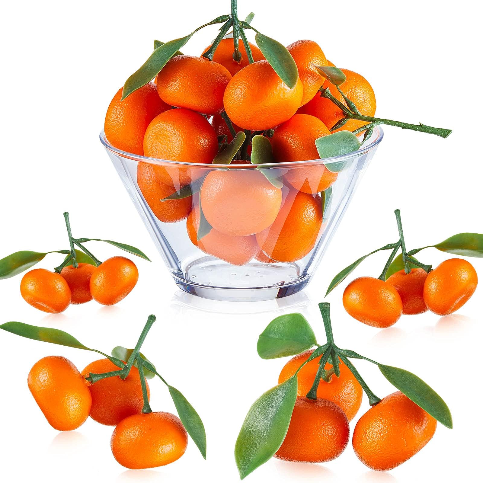 WILLBOND 5 Clusters Artificial Mini Orange Simulation Decorative Tangerine Kitchen Table Fake Orange Realistic Artificial Fruit Bowl Tray Faux Fruit for Home Party Kitchen Festival Decor