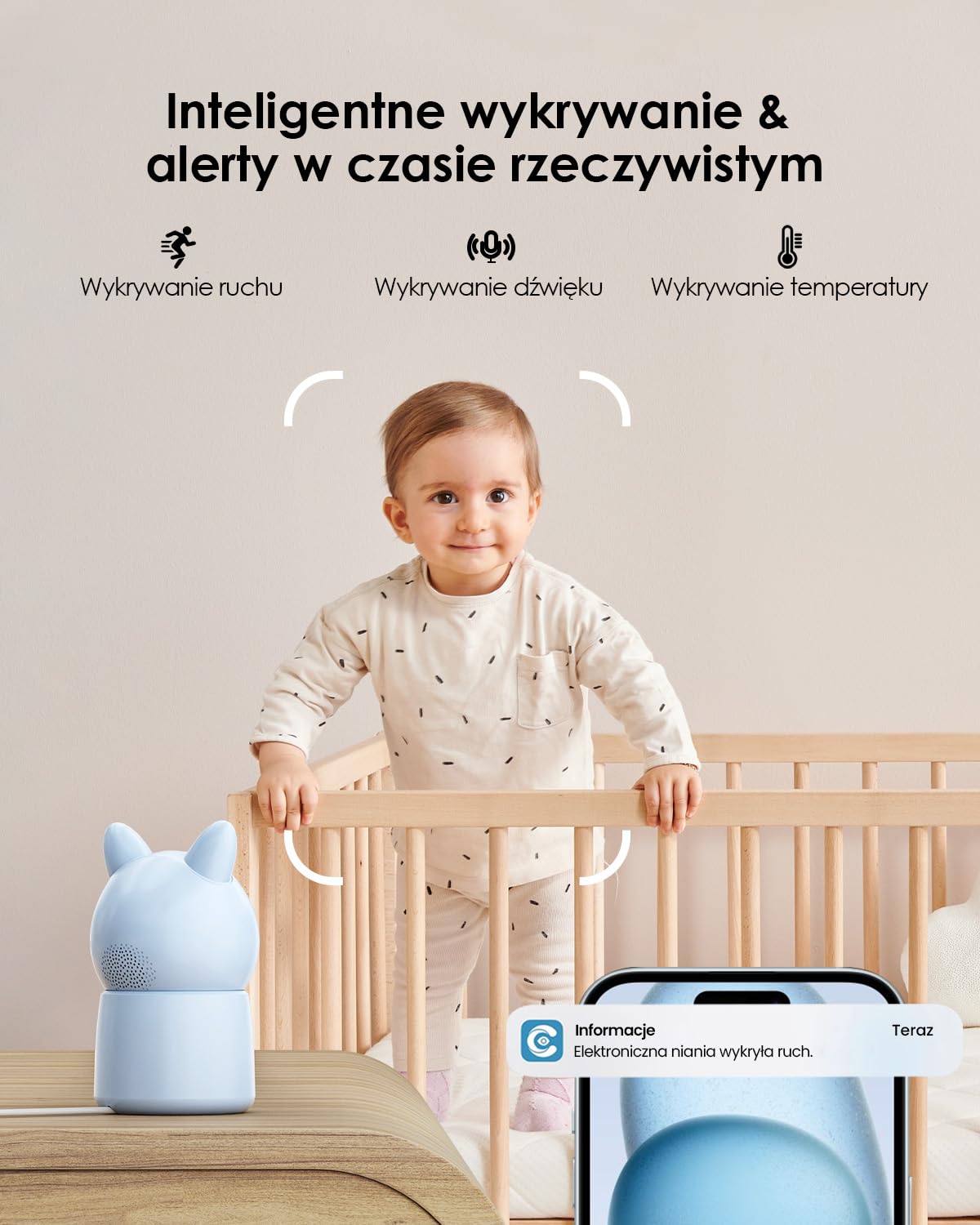 CZEview BM6 Elektroniczna niania z kamerą 2K i 4-krotnym zoomem, 5,5-calowa niania HD z aplikacją, noktowizor, wykrywanie ruchu, hałasu i temperatury, 2-kierunkowa rozmowa, widok 360°, muzyka i