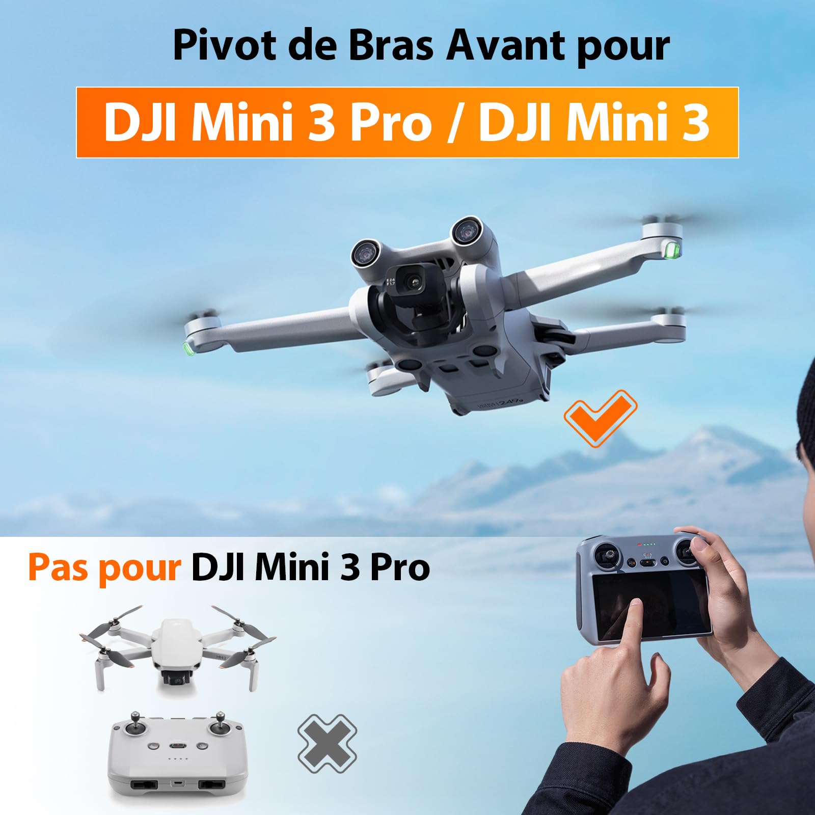2* Pivot de Bras Avant pour DJI Mini 3/Mini 3 Pro Bras de Drone pour DJI Mini 3/Mini 3 Pro Axe de Bras Avant (6* vis Axe de Bras Avant,1* Outils 4 en 1)
