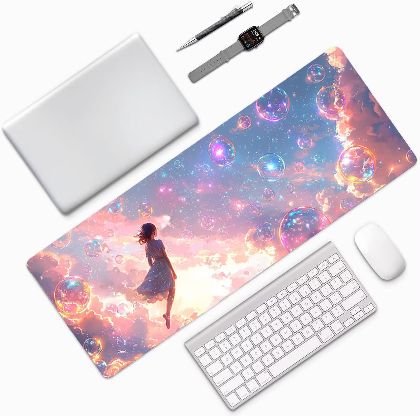 Lpfieonn Anime Großes Schreibtischunterlage, XXL Schreibtischunterlagen, Blau XXL Wasserdicht Gaming Mousepad mit Vernähter Rand und Rutschfeste Gummibasis, für Laptop/Hause/Büro 120x60cm PF-3793
