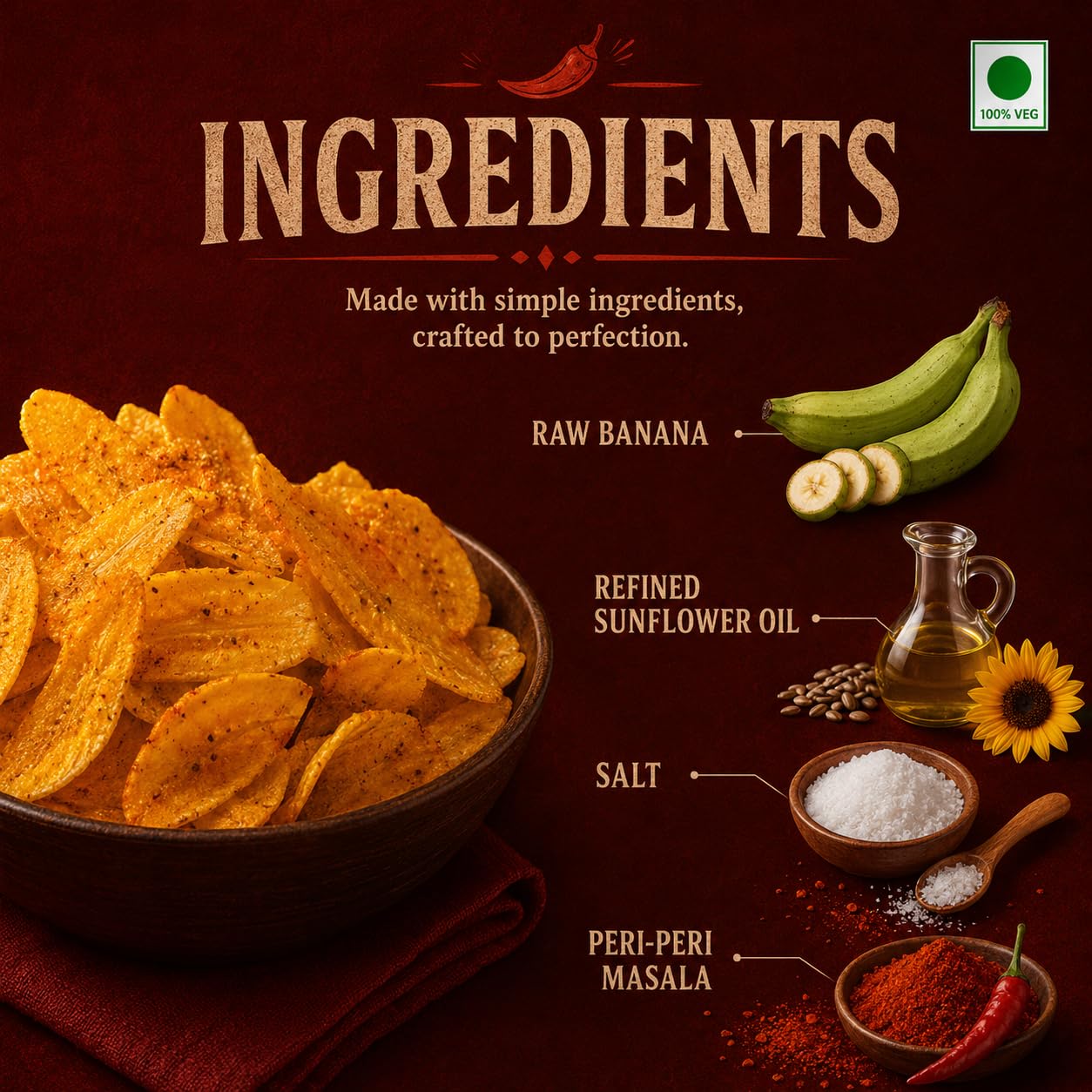 Golden Chaska Peri Peri Banana Chips, Ultra Thin Crispy Snack, 125g 1