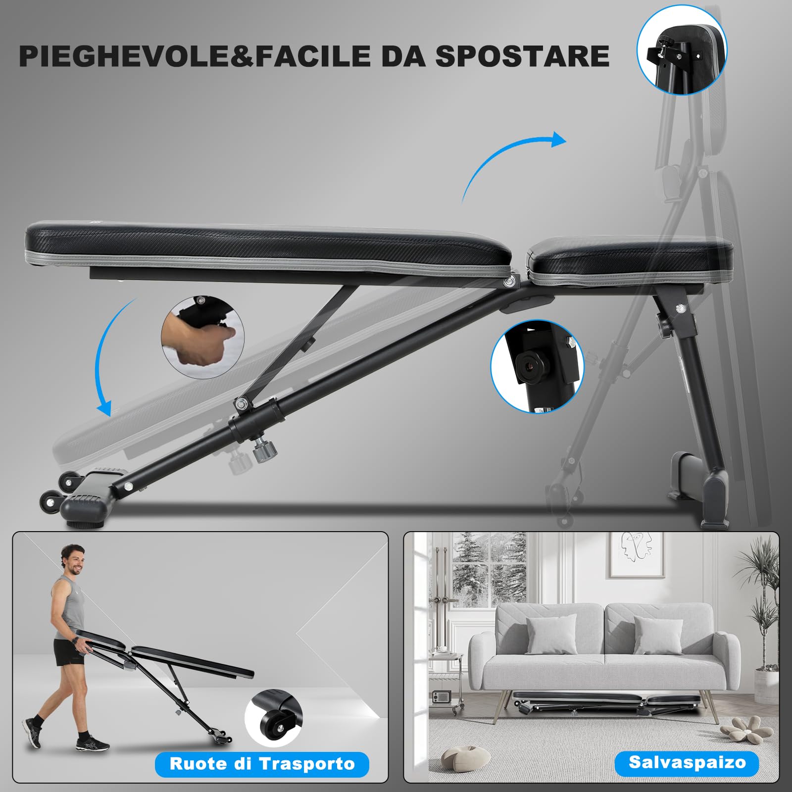 ISE Panca Multifunzione Palestra Casa, Panca Regolabile Panca Pesi Inclinata Fitness per Addominali Allenamento a Casa