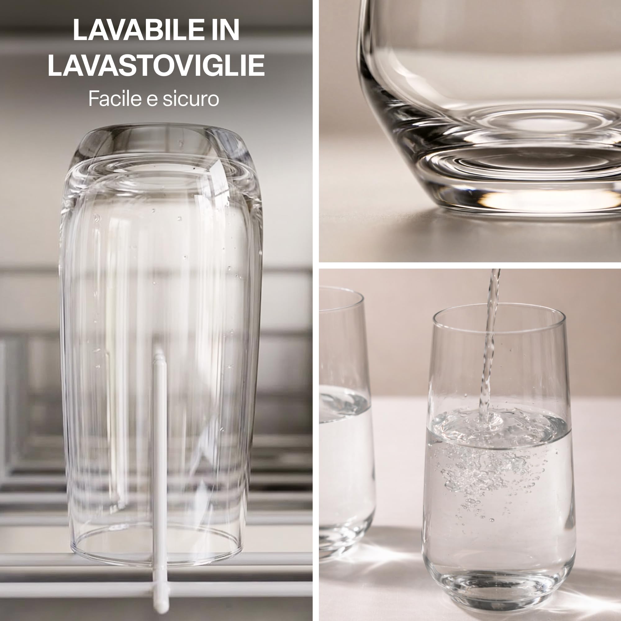 MIAMIO - Set di 6 Bicchieri da Acqua 460 ml, Bicchieri Alti in Vetro, Set Bicchieri per Cucina, Bicchieri Tumbler Uso Quotidiano - Lavabili in Lavastoviglie - Collezione Riva