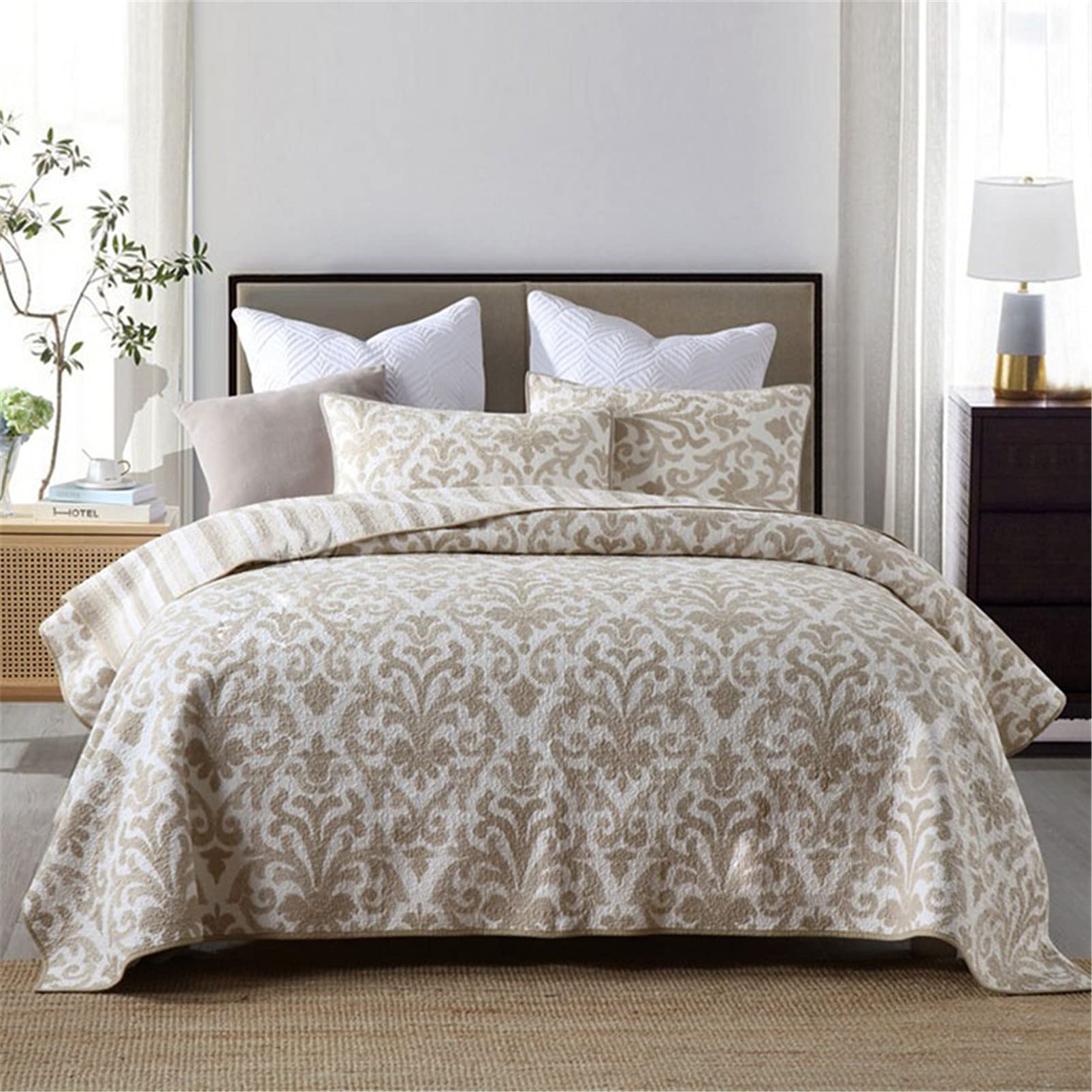 Sprei Set 3-delige Bedsprei Dekbed Gewatteerde Deken Met 2 Kussenslopen Microfiber Licht Omkeerbaar Zacht Quilt Voor Slaapkamer (173x218cm 51x66cm*2,Groen
