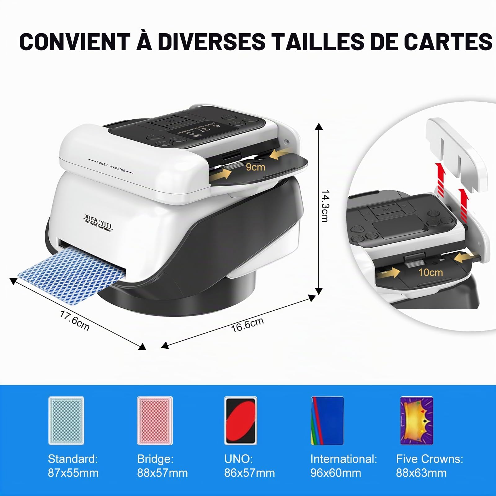 Automatique Mélangeurs de Cartes et Distributeur 2 en1, Distributeur de Carte Automatique Rechargeable, Silencieux, Distributeur de Cartes à Jouer Rotation 360° pour UNO, Poker et Texas Hold'em