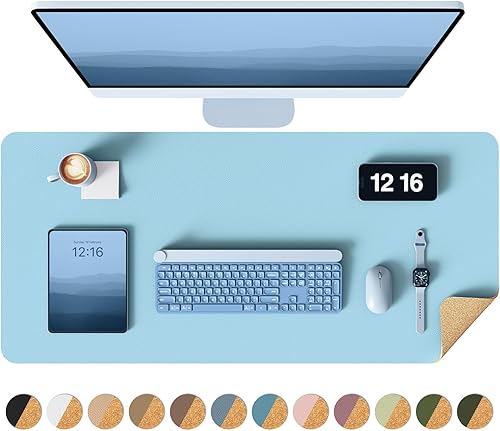 Miniatura 32 de YSAGi - Almohadilla de escritorio de doble cara, de cuero, protector de almohadilla de corcho ecológico, grande, impermeable, para oficina/hogar