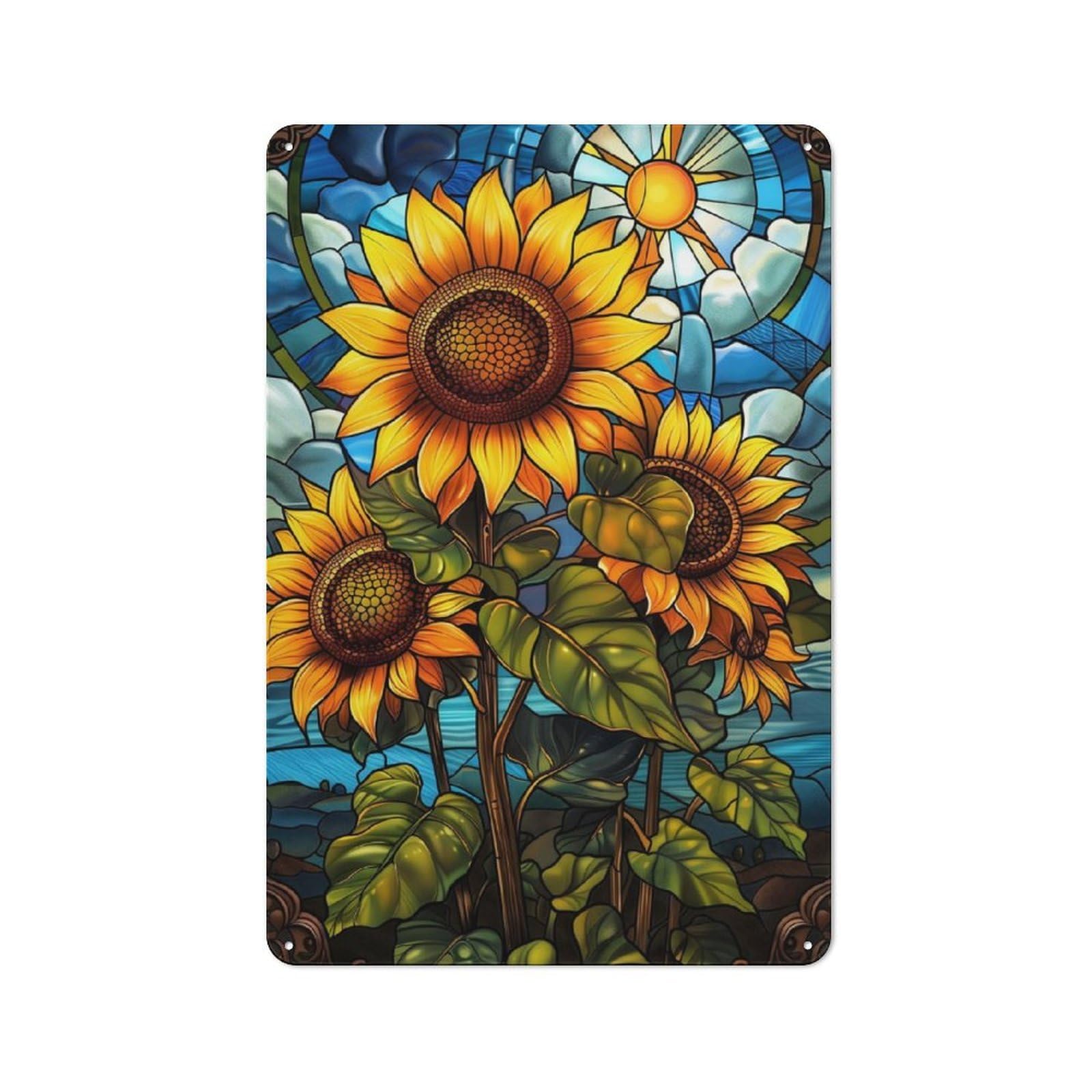 Junmoney Sunlit Sunflowers Rustic Tin Sign 30X20cm Featuring For Garage Or Workshop, For Updating Garage And Workshop After Moving