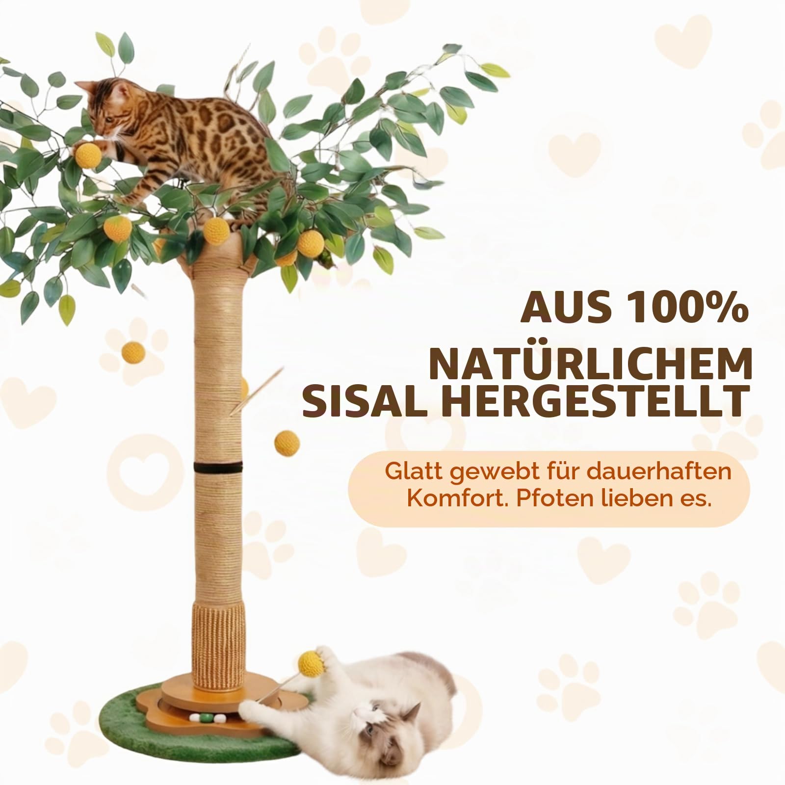 Kratzbaum für Katzen Kratzstamm mit Premium-Sisalseil Kratzsäul interaktiven baumelnden Bällen Spielzeug für Indoor Katzenkratzbaum Kätzchen und Katzen