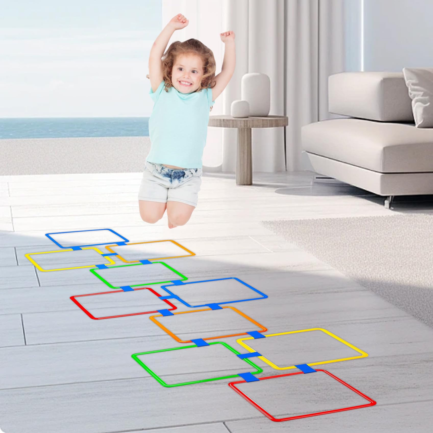 Jeu De Marelle 10 Anneaux Carrés 38 Cm – Multicolore – Parcours D’obstacles Intérieur/extérieur – Dès 3 Ans