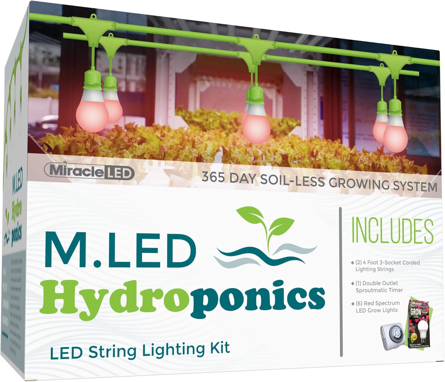 Miracle LED Hydroponics LED Indoor Grow Light Kit - Includes 3 Absolute Daylight Red Spectrum 100W Replacement Grow Light Bulbs & 1 3-Socket Corded Fixture with SproutMatic Timer (2-Pack)