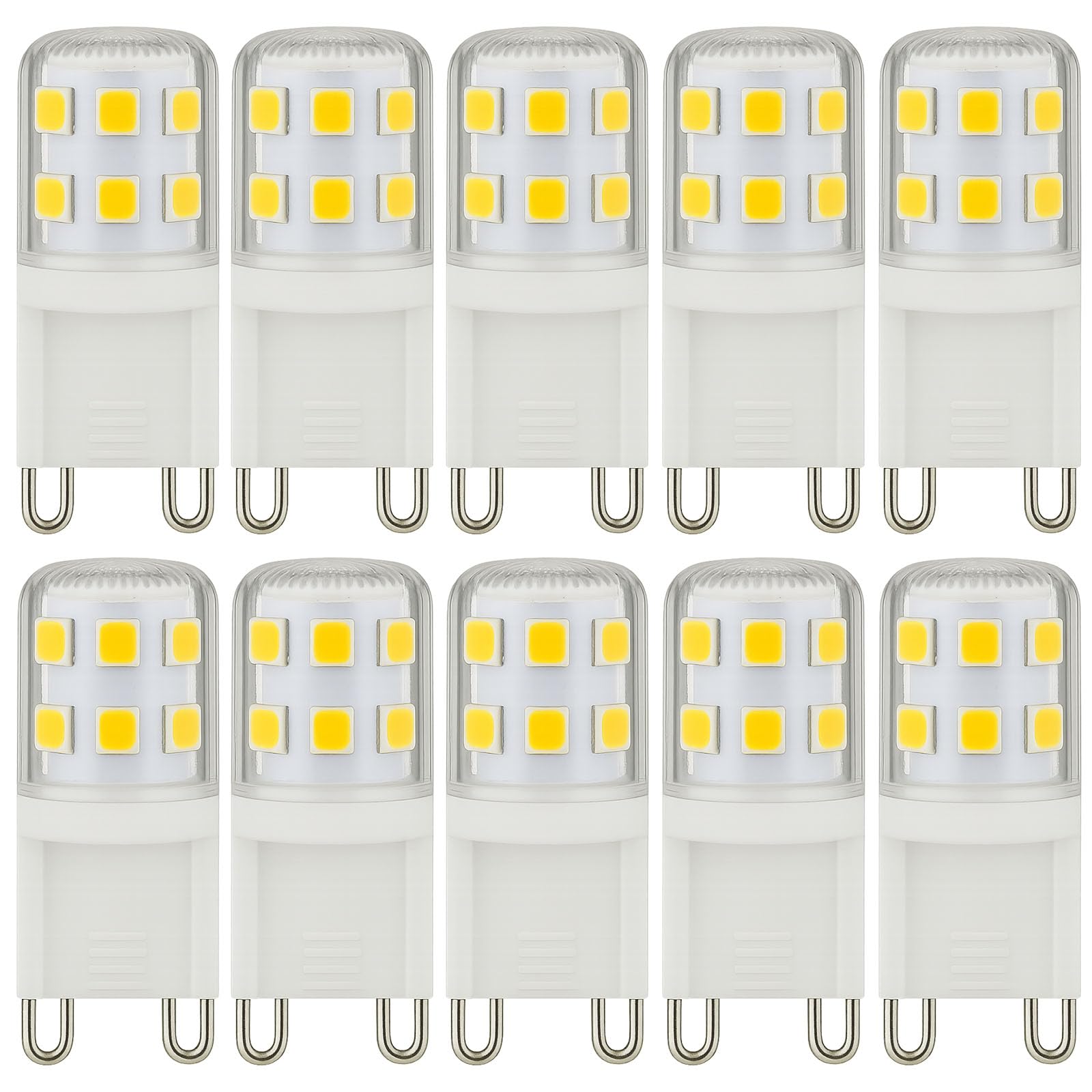 2W G9 LED Bulbs 320LM, Warm White 3000K Energy Saving Light Bulbs Equivalent to 28W 33W Halogen, No Flicker Capsule GU9 LED Bulb for Home Lighting Decor, Chandelier, Not Dimmable, 220-240V, 10 Pack