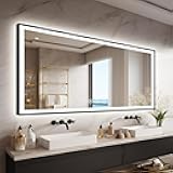 55x30 LED Bathroom Mirrors for Wall -Black Aluminum Framed (Front and Backlit), Anti-Fog Vanity Mirror With Lights,Stepless Dimmable Lighted Mirror,3 Colors Smart Mirror(Horizontal/Vertical)