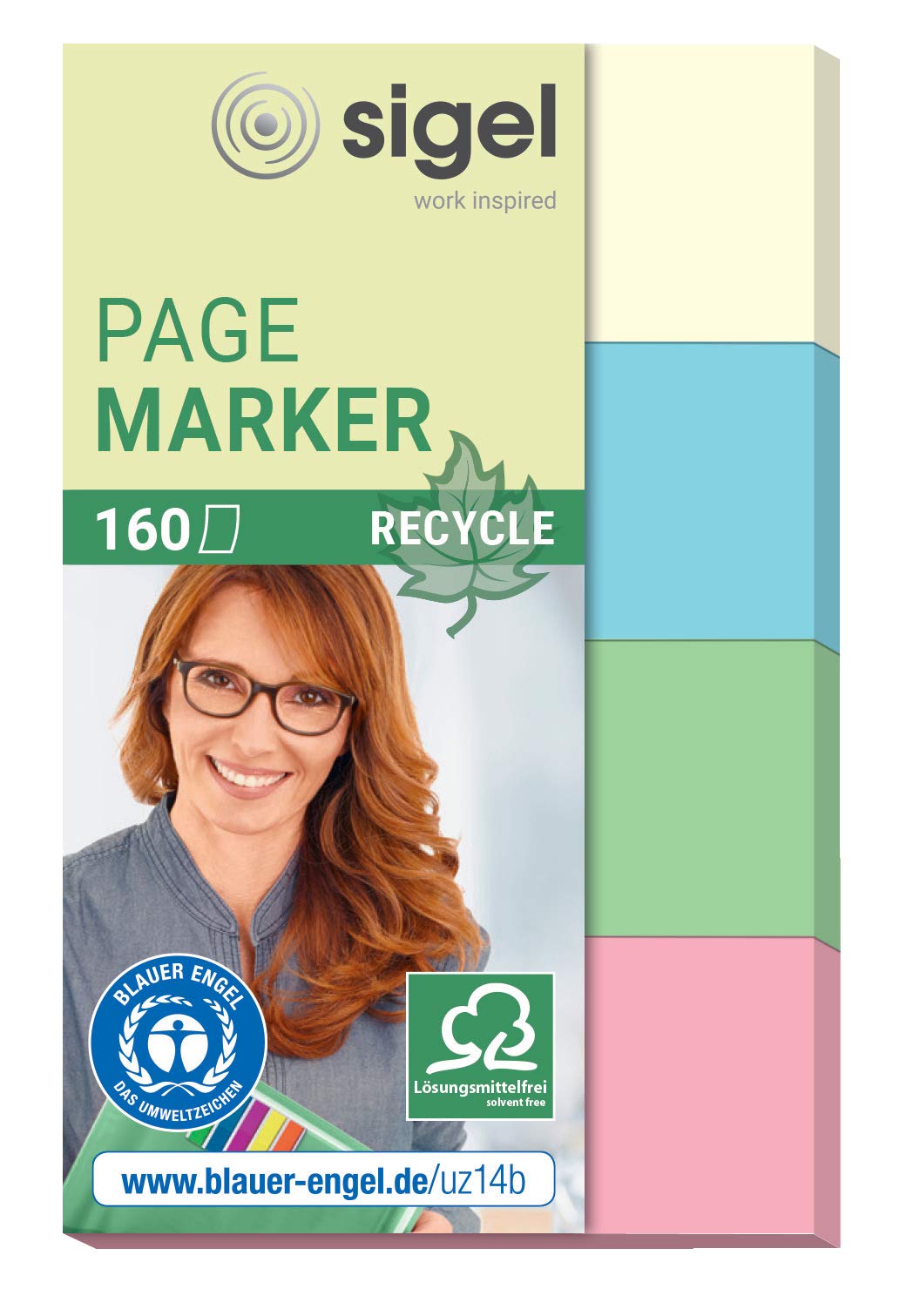 SIGEL HN604 Recycle PageMarkers, 4 x 40 sheets, pastel Yellow/Green/Blue/Red