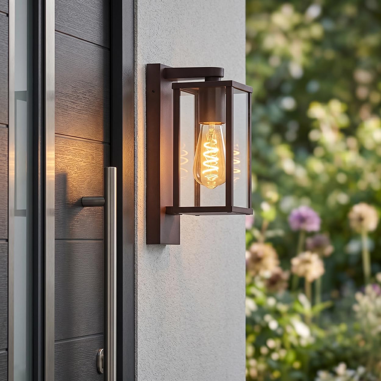 HOFSTEIN Außenwandleuchte Tourega, Außenwandlampe aus Metall/Glas in Rostfarben/Klar, moderne Wandleuchte abwärts außen im Vintage-Design mit Lichteffekt, E27, IP44, Garten, Hof, Außenbereich, Haustür