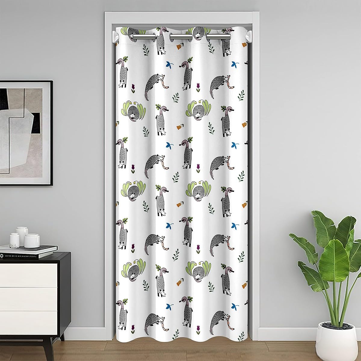 Opossums Door Curtain for Doorway Privacy 106x203cm Kids Cartoon Animal 30%-50% Room Darkening Blackout Insulated Thermal Curtain Kawaii Cute Window Treatments Nature Wildlife
