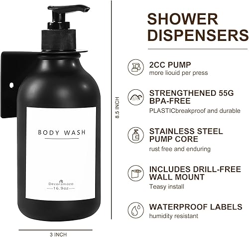 Miniatura 2 de Dispensador de champú y acondicionador, dispensador de champú recargable y vacío para pared de ducha, 3 cámaras, dispensador de jabón sin taladro,