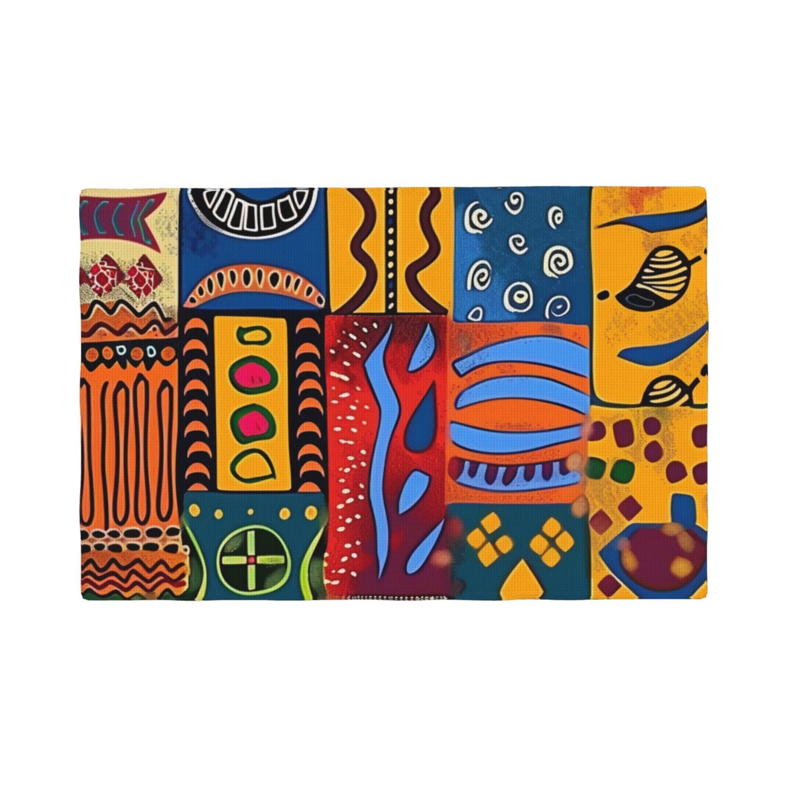 African National Patterns Printed Linen Placemats Set 6 Pcs, 45x30 CM, Heat-Resistant Place Mats Cloth Table Mats for Dining Table Kitchen Parties