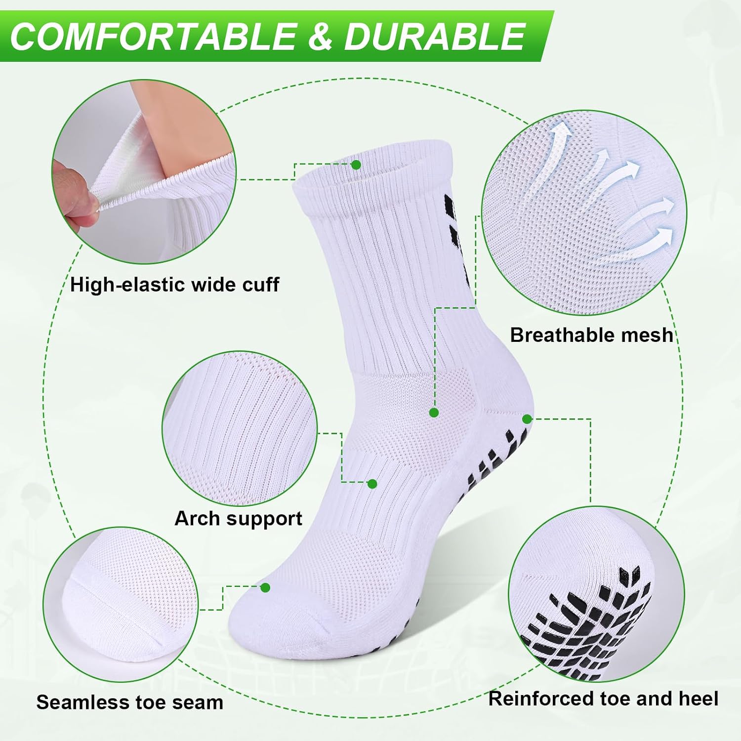 4-Pack Grip Soccer Socks Men Women Non-slip Sports Sock Rugby Yoga Football Basketball, Cushion Wickking Reinforced