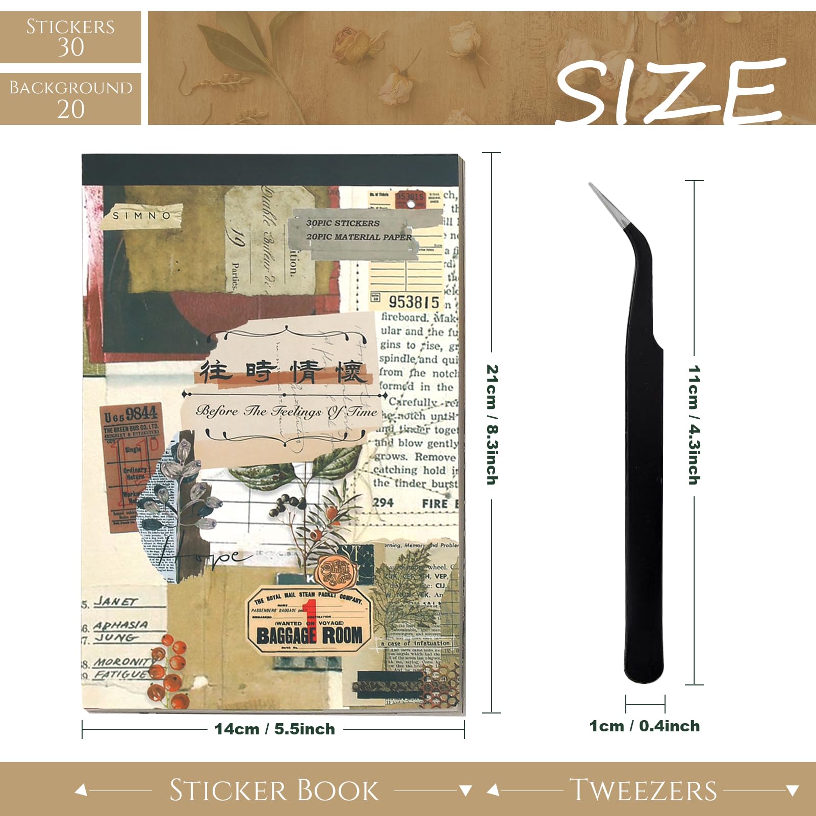 CMBPNNGS 411 Pezzi Vintage Scrapbook Accessory Set con 30 Fogli di Adesivi e 20 Fogli di Carta per Bullet Junk Journal Scrapbook Journaling, Sentimenti