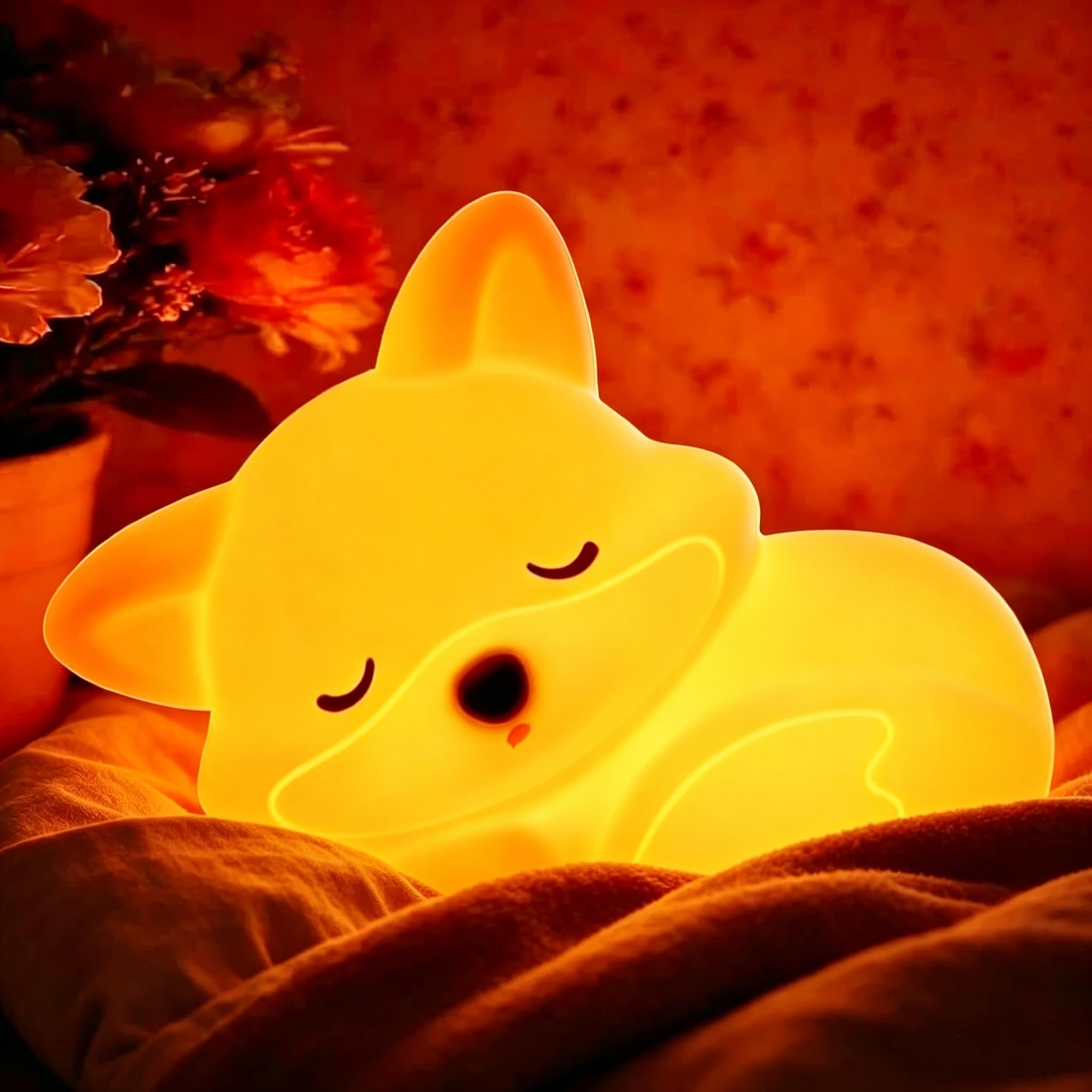 YR YRHH-PET Süßes Fuchs-Geschenk Nachtlicht, lustige Fuchslampe, wiederaufladbar, Squishy, dimmbar, seltsames Nachtlicht, LED-Neuheit, Tier, niedliches Zeug, Raum-Dekor, Silikon-Touch, Fuchs für Baby