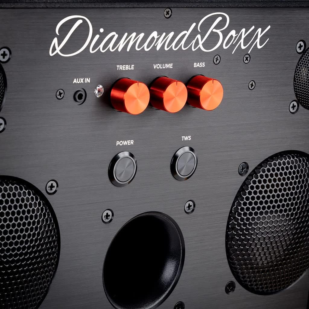 Close-up of the DiamondBoxx M3 control panel with orange knobs.