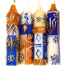 Global Crafts Durra Design Hand-Painted Shabbat Taper Candles Set of 4