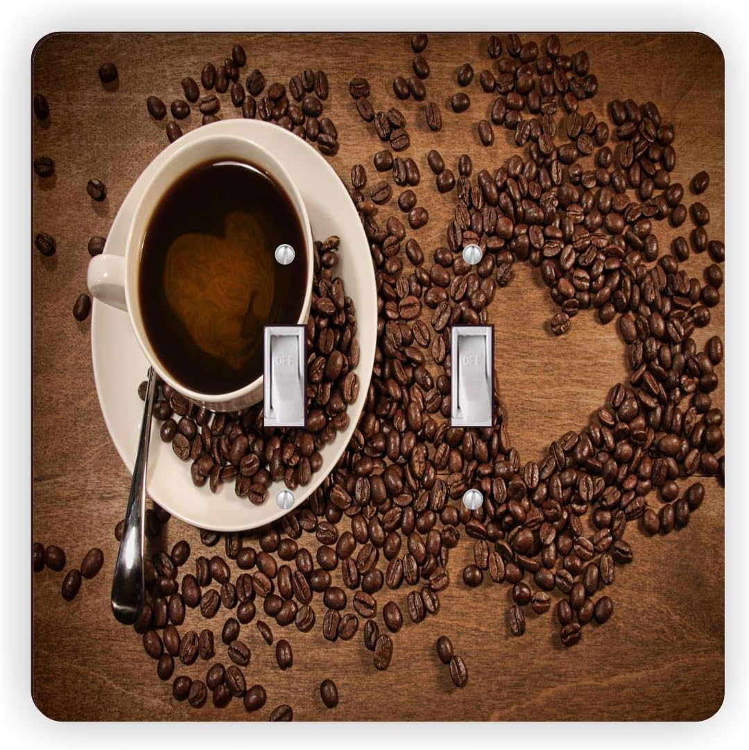 Coffee Beans Heart Shape with Espresso Coffee -Light Switch Plate Cover - Double GFI Double Rocker - Two Gang Switch Plate Cover Switch Plate Cover