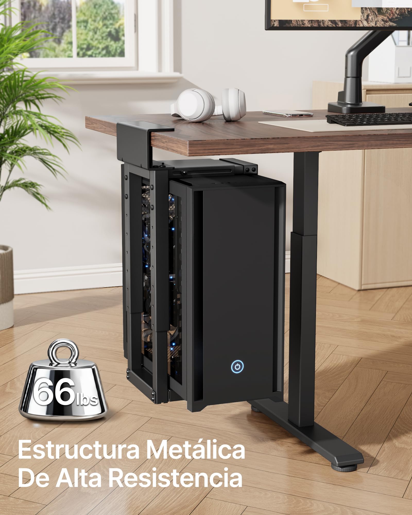 monTEK Soporte para PC de30kg de Resistencia se Monta Debajo del Escritorio | sin perforación, soporte para PC ajustable con almohadilla protectora, altura de 16,1–25,6 cm, perfecto para oficina