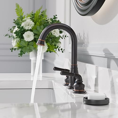 Miniatura 7 de 3-Hole 8-Inch Widespread 2 Handles Bathroom Faucet, NS-WF02-1-ORB+WF017-8-ORB