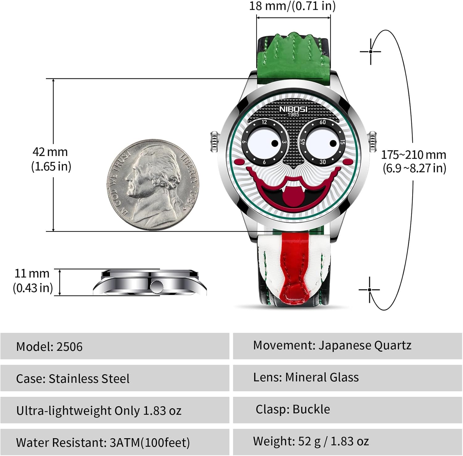 NIBOSI Watches for Men Analog Quartz Clown Dial Wrist Watches Unique Weird Fashion Cool Watch Waterproof Leather Strap Men's Watches - Image 3