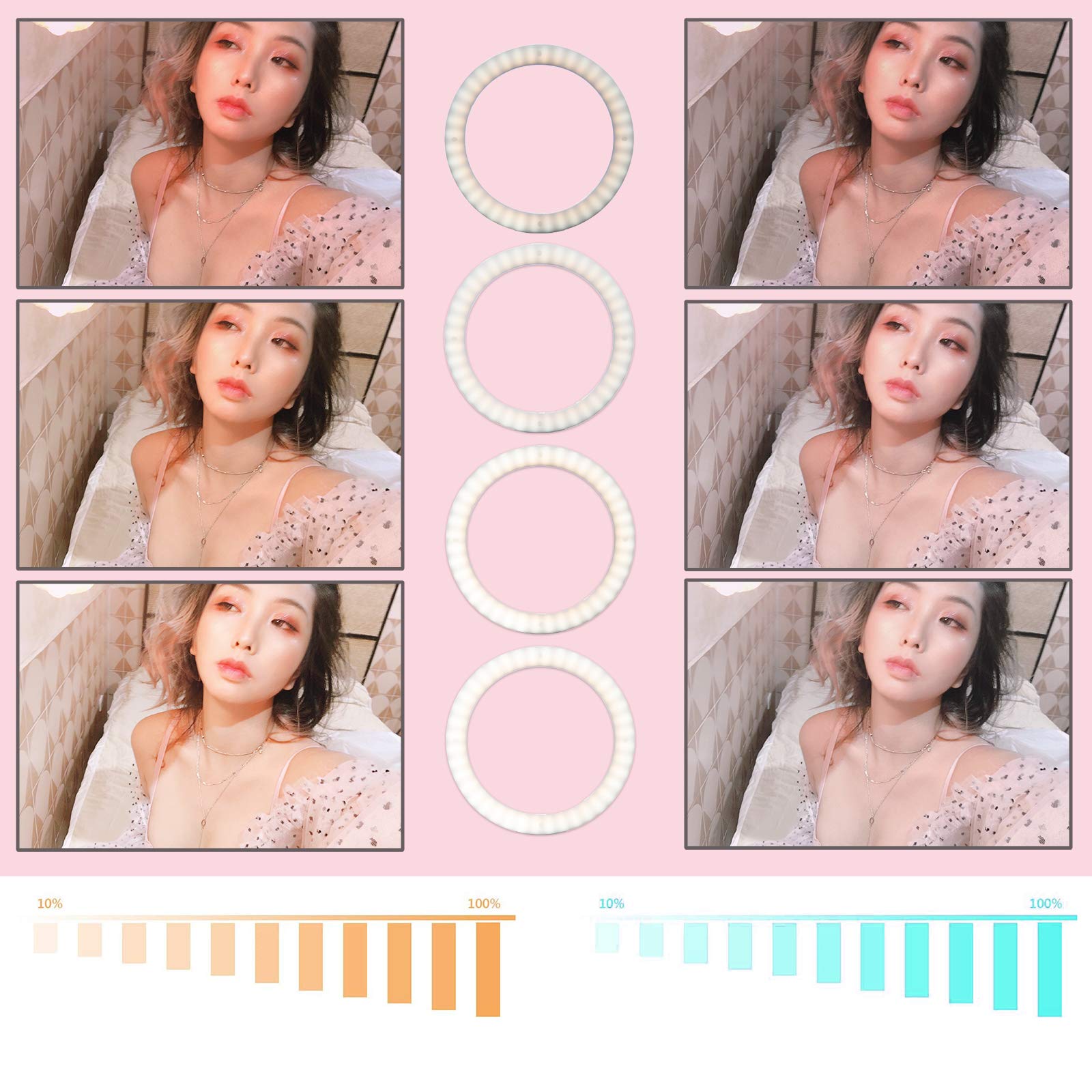 Luce ad anello per selfie con treppiede e supporto per telefono, luce ad anello LED da 9 pollici dimmerabile, 4 modalità di illuminazione e 11 livelli di luminosità per trucco, streaming live