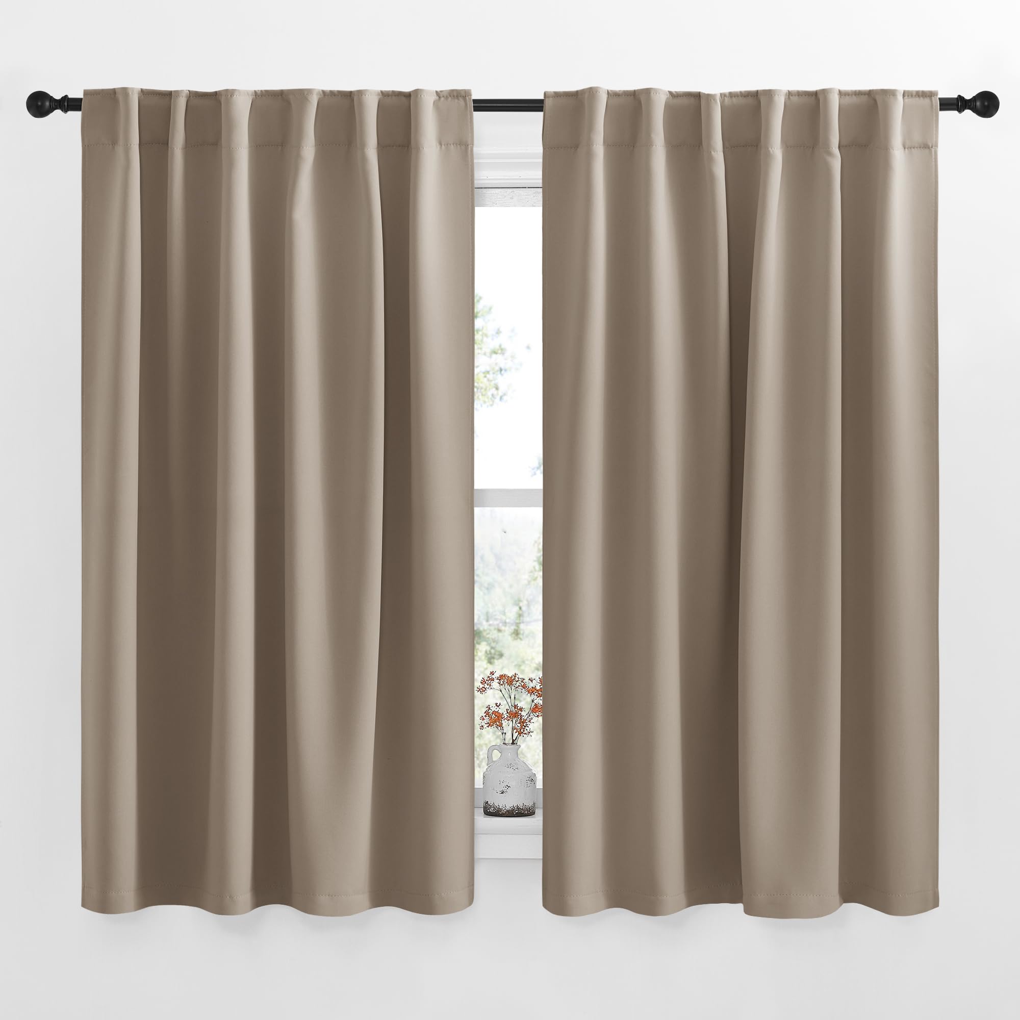 NICETOWN Bedroom Blackout Curtain Panels - (Taupe Color) 52 x 108 Inch, 2 PCs, Insulating Energy Saving Solid Rod Pocket Blackout Drapes for Hall, Villa