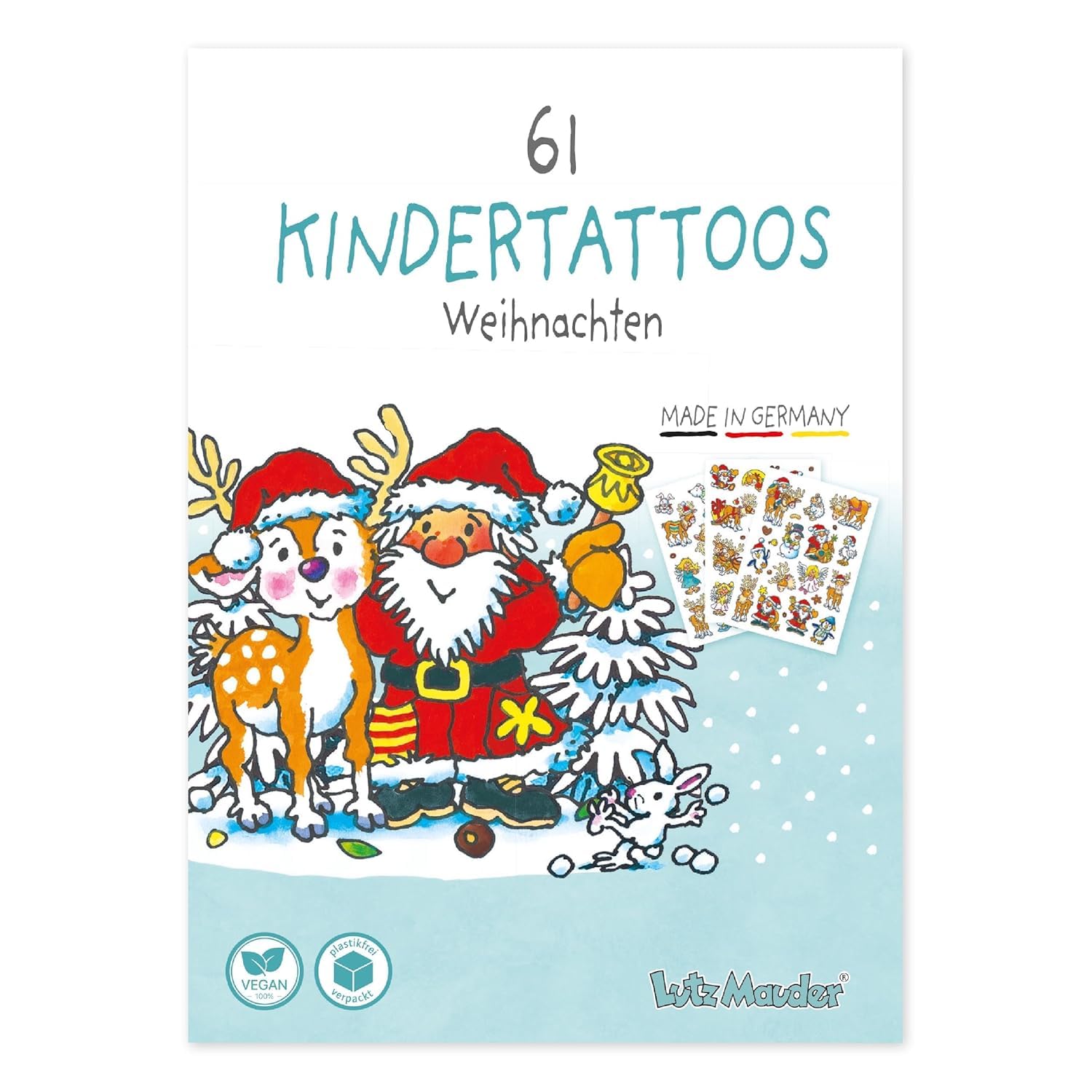 Lutz Mauder hautfreundliche Kinder Tattoos, verschiedene Motive, Kindertattoos MADE IN GERMANY, Tattoo Kinder, Vegan, plasikfrei verpackt, unbedenklich (Weihnachten - bunt)
