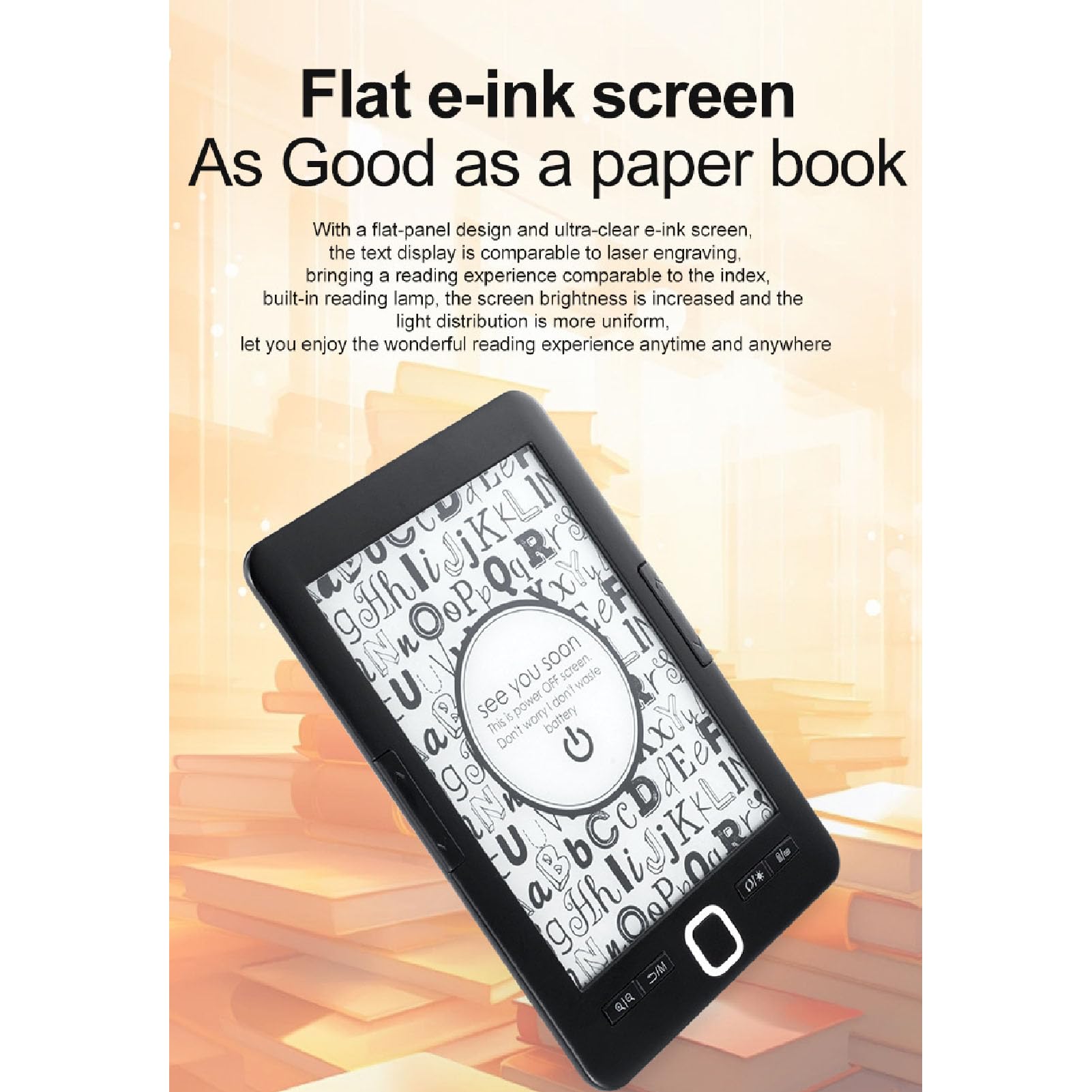 E Reader, Schermo di Inchiostro HD da 6 Pollici E Reader Libro con Spazio di Archiviazione da 8 GB, Supporta più Formati di Immagini di Testo, Antidicale E Lettore E per gli