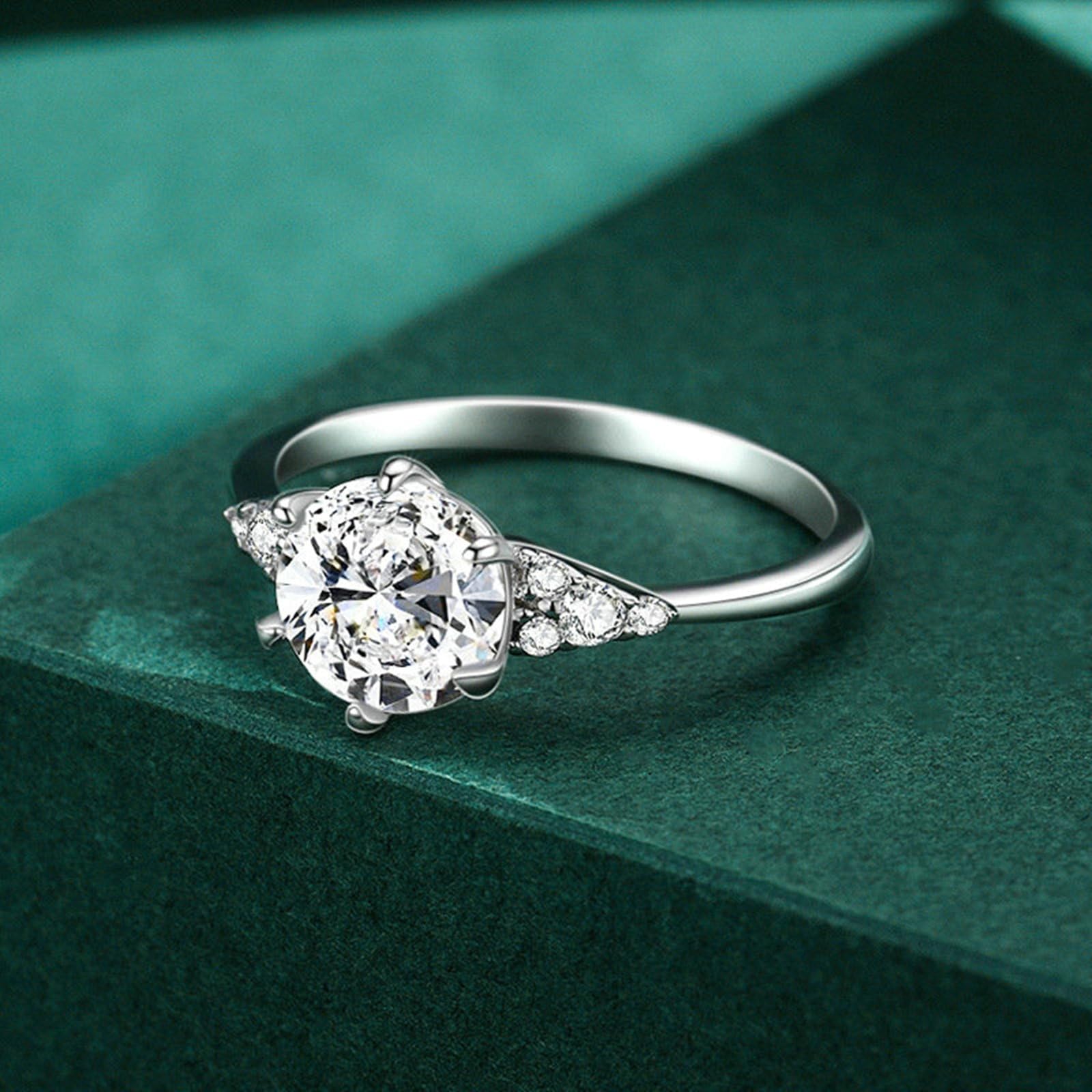 Pierścionek damski z białego złota 18K, 6,5 mm, syntetyczny diament, biały, 1 ct, diament laboratoryjny, rozmiar 47 (15,0)