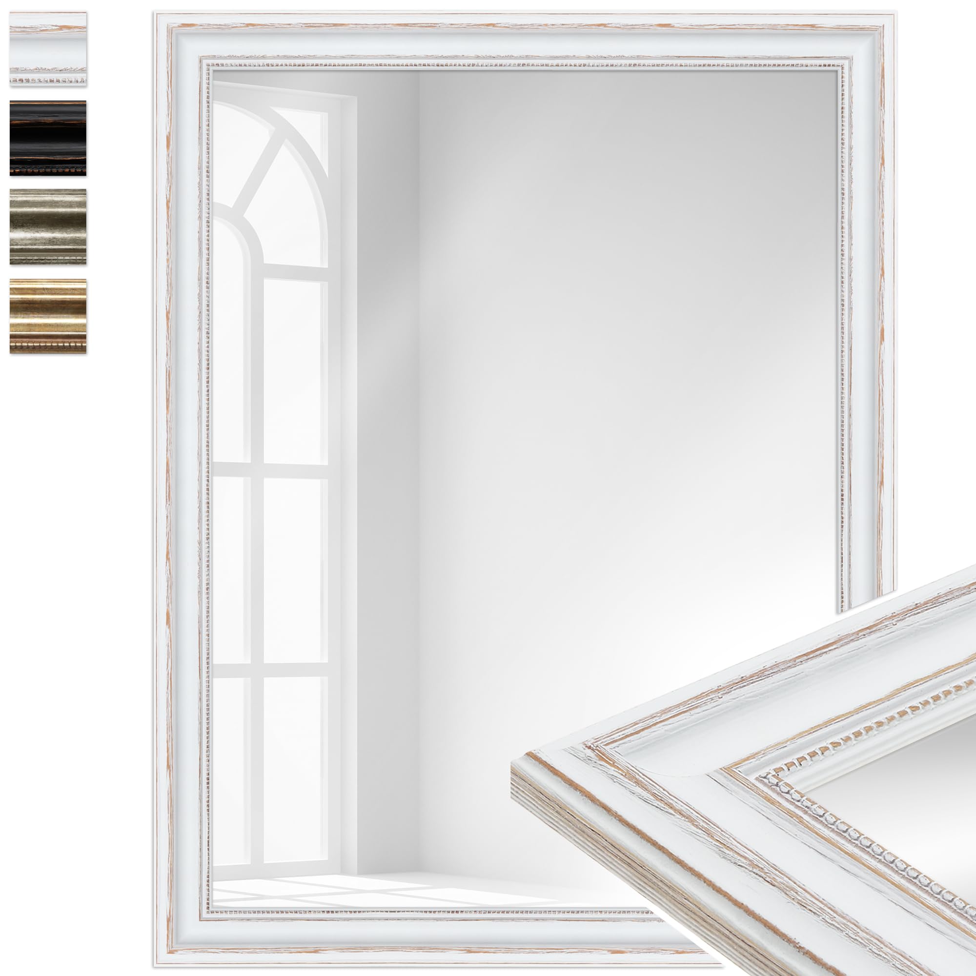 WANDStyle großer Spiegel Weiß, großer Wandspiegel Vintage 70x90 cm | Barock Spiegel, Ganzkörperspiegel, Hängespiegel groß, Badspiegel Holz, Flurspiegel Wand, H550
