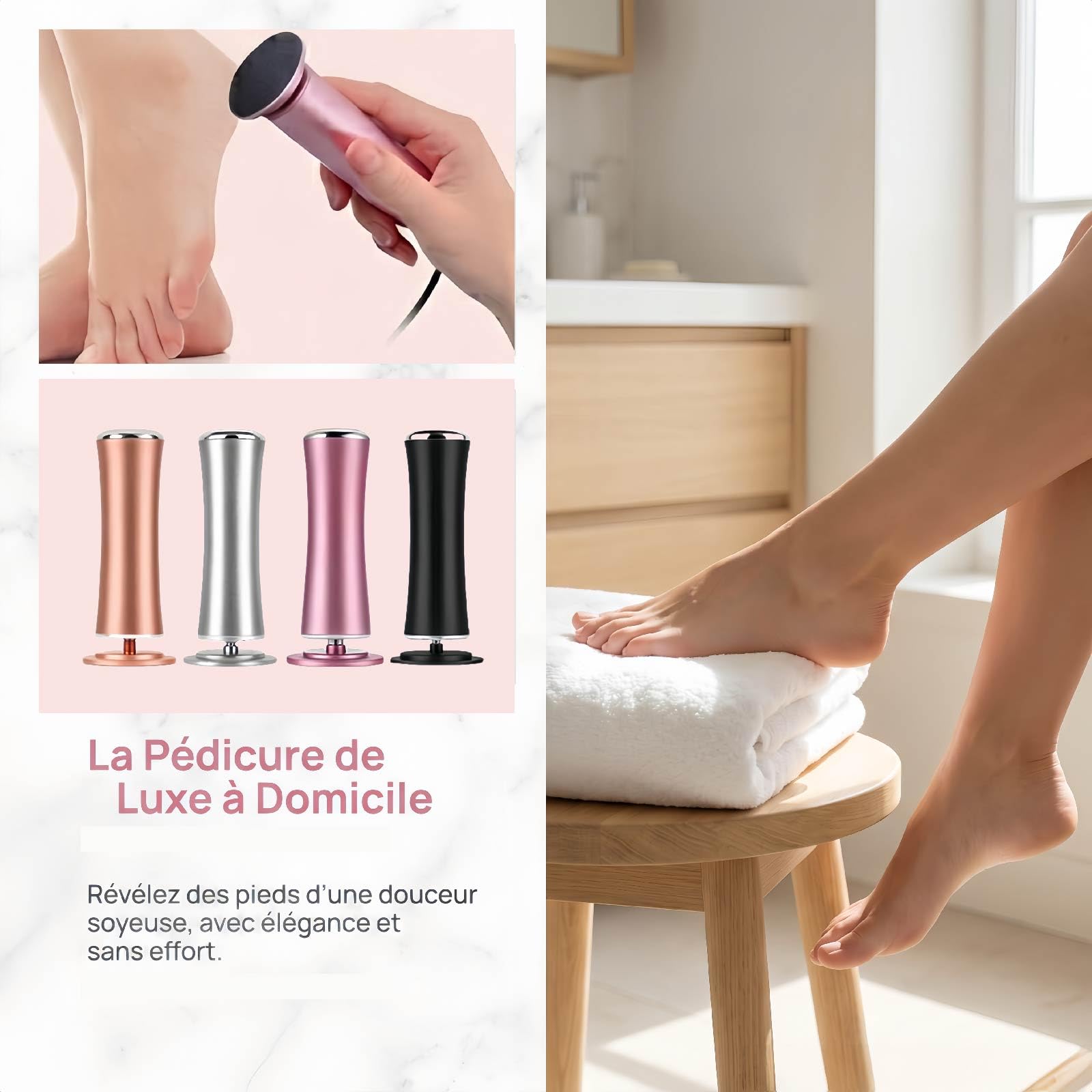 Mielle Glow Pied- Ponceuse Electrique Professionnelle pour Soin des Pieds, Kit Beauté Exfoliant pour Peaux Mortes, Squameuses et Gercées - Comprend 60 Tampons Exfoliants de Rechange (Schwarz)