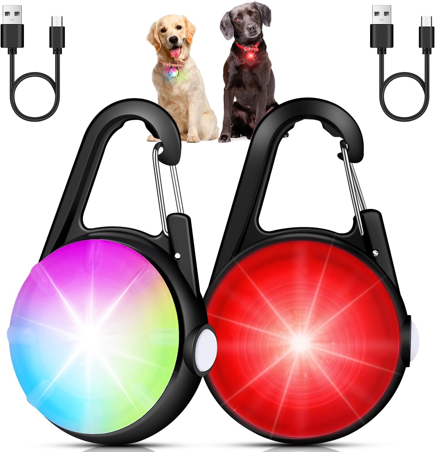 Dog Lights for Night Walking, 2 Pack 4 RGB Modes Dog Collar Light, Rechargeable Dog Walking Light for Nighttime Clip On, IP68 Waterproof Safety Light for Running, Cycling, Camping (Black)