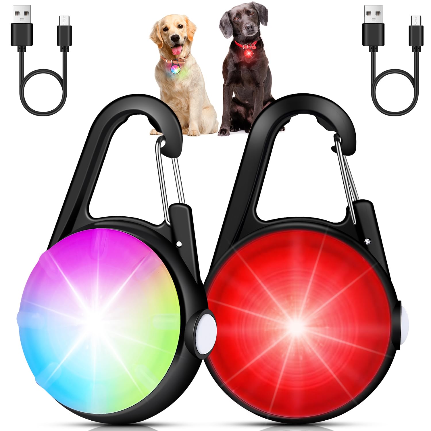 2 Pack Dog Collar Light, Rechargeable Dog Lights for Night Walking Clip On, 4 Modes Waterproof LED Collar Charm for Nighttime Running, Cycling, Pet Camping Essentials (Black)