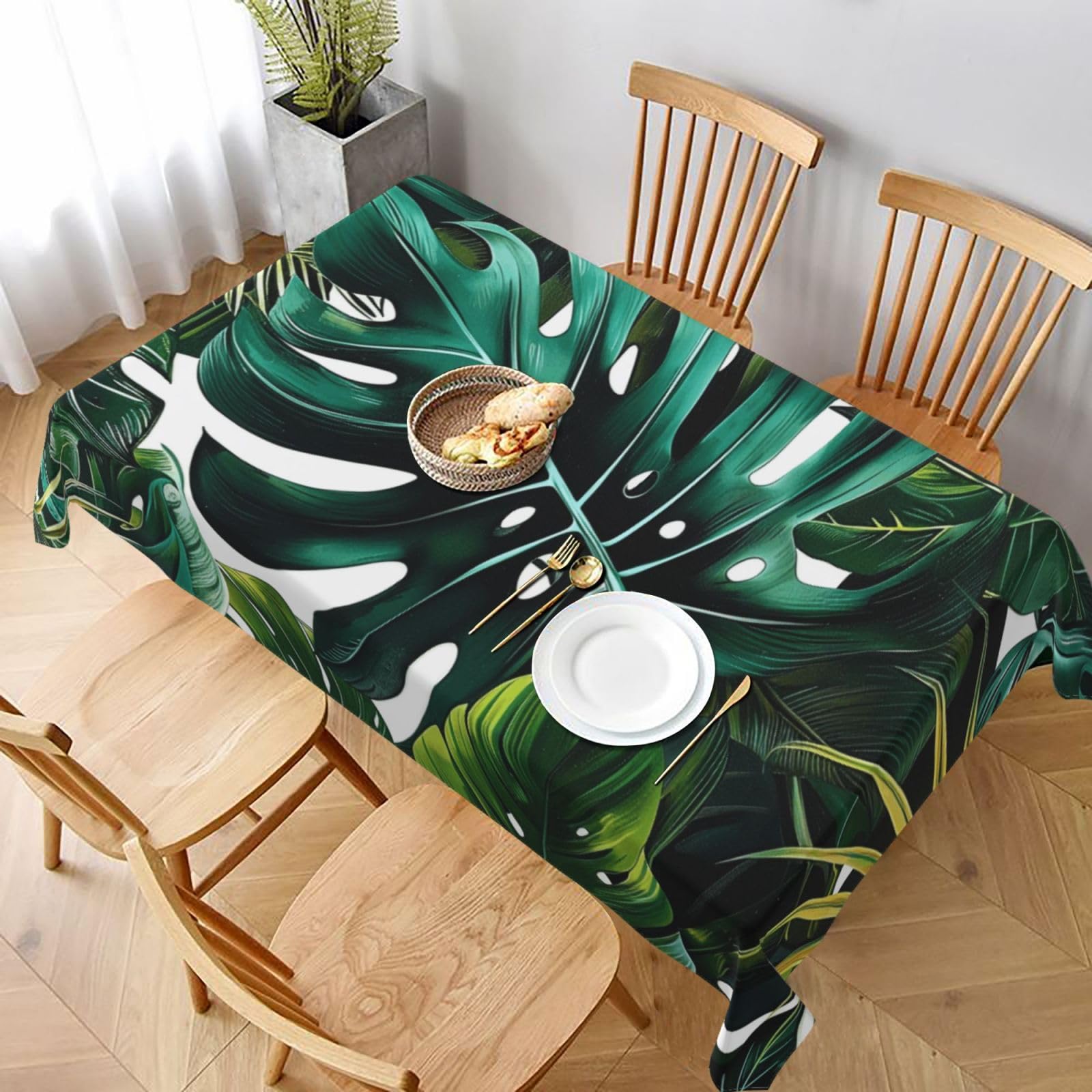 WPKJU Tropical Leaves Printed Tablecloth 60x90 in Water Resistant Table Cover Washable Rectangle Table Cloth for Dining Tables