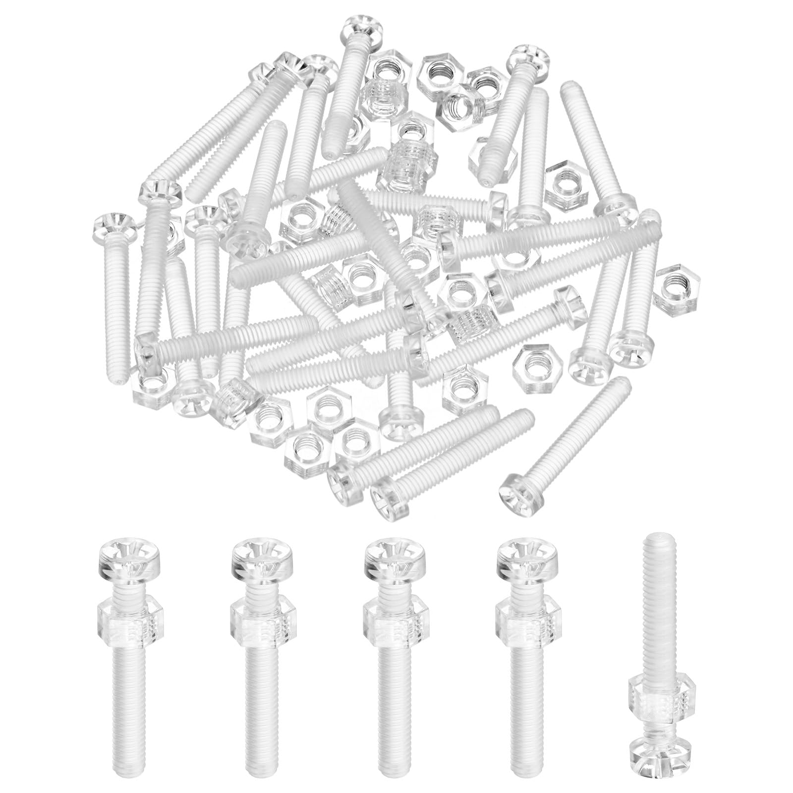 M METERXITY 30-Set Clear Transparent Screws and Hex Nuts Kit