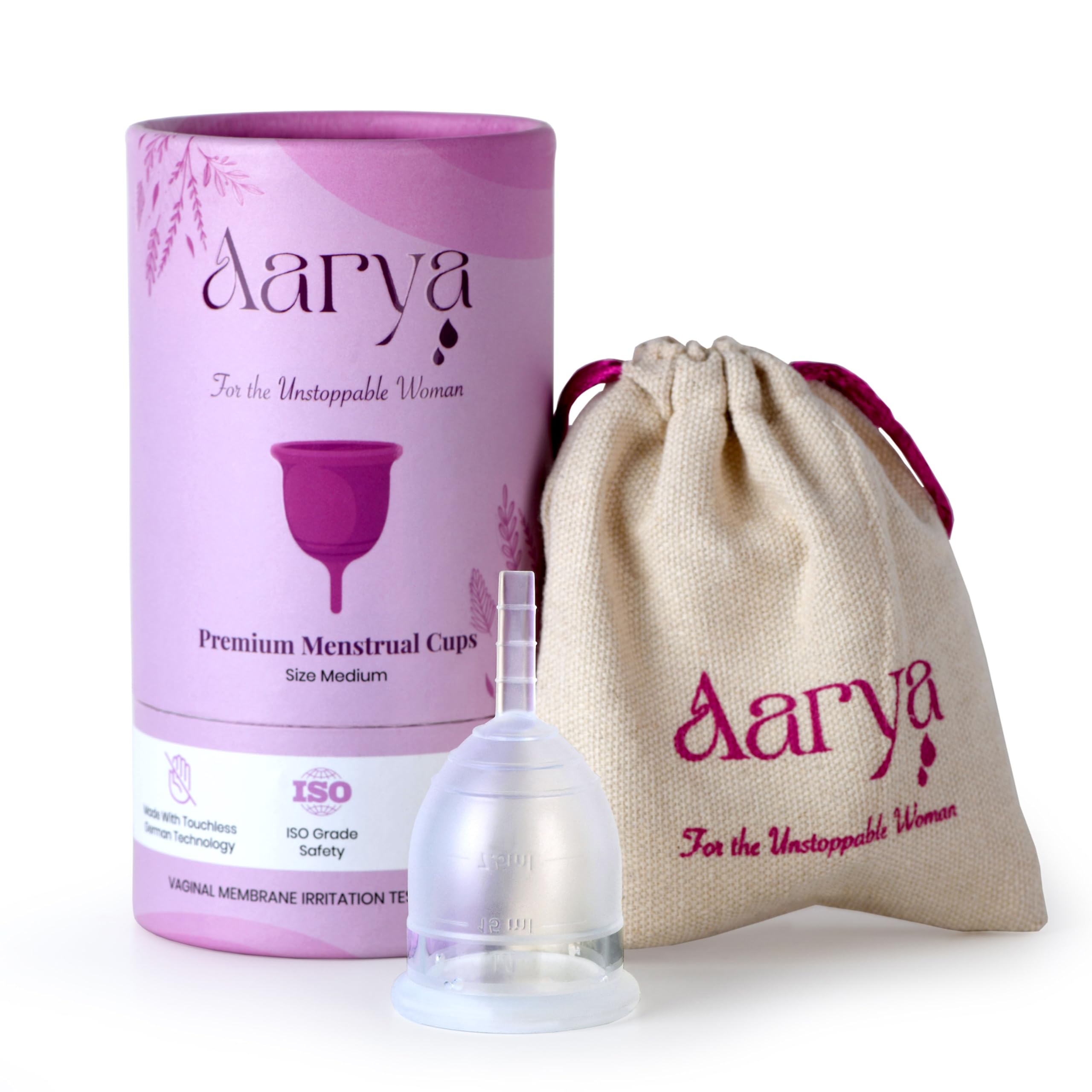 AARYA Reusable Menstrual Cup For Women | Ultra Soft & Odourless | Medical Grade Silicone | Leak Free For 8-10 Hours |Fda Approved | Includes Protective Pouch | Pack Of 1 (Medium) - Transparent-image-36
