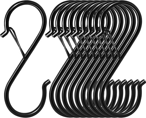 Paquete de 10 ganchos en S de 3.5 pulgadas para colgar, ganchos en forma de S de acero inoxidable resistentes con hebilla de seguridad para colgar