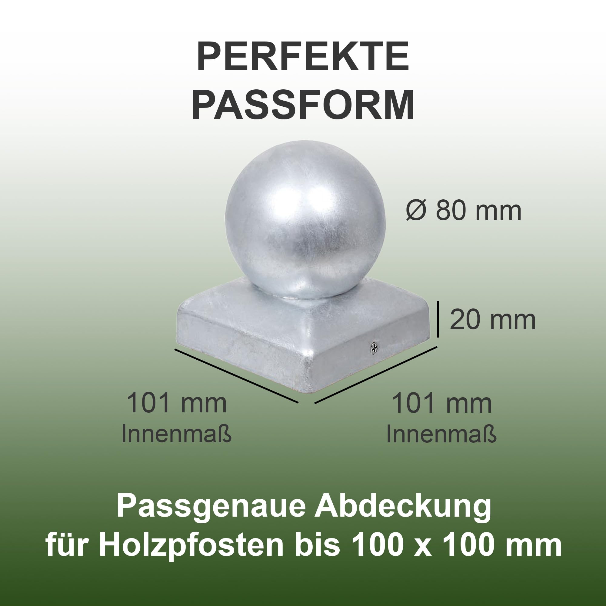 10 x H2i nakładki na słupki z kulką, ocynkowane, rozmiar: 71 mm / 91 mm / 101 mm / 121 mm (101 x 101 mm)