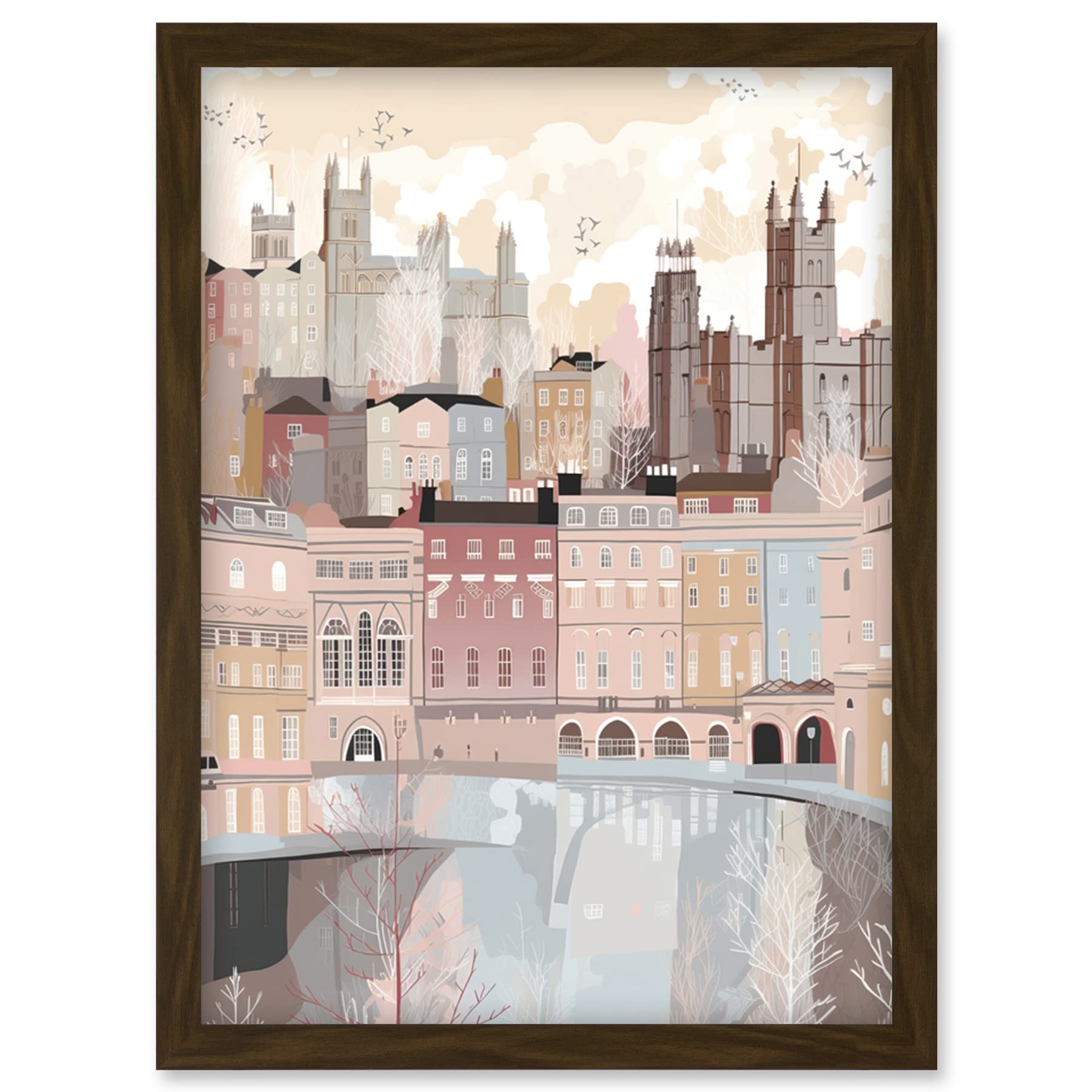 Artery8 Bath Georgian Architecture Pastel Colour Cityscape Artwork Framed Wall Art Print A4